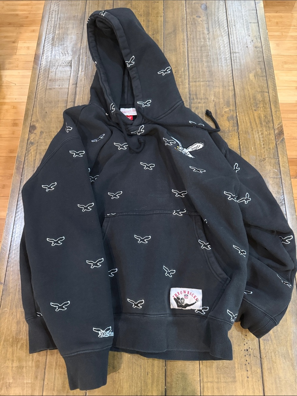 Mitchell and Ness Large Men’s Black Embroidered Hoodie with Eagle embroidered